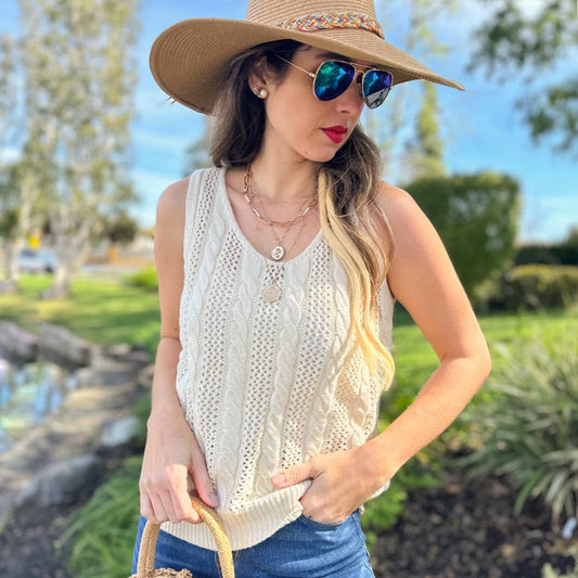 Cable Knit Lace-Up Tank Top