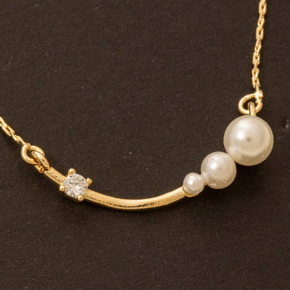 Pearl And Cz Bar Pendant Dainty Chain Necklace