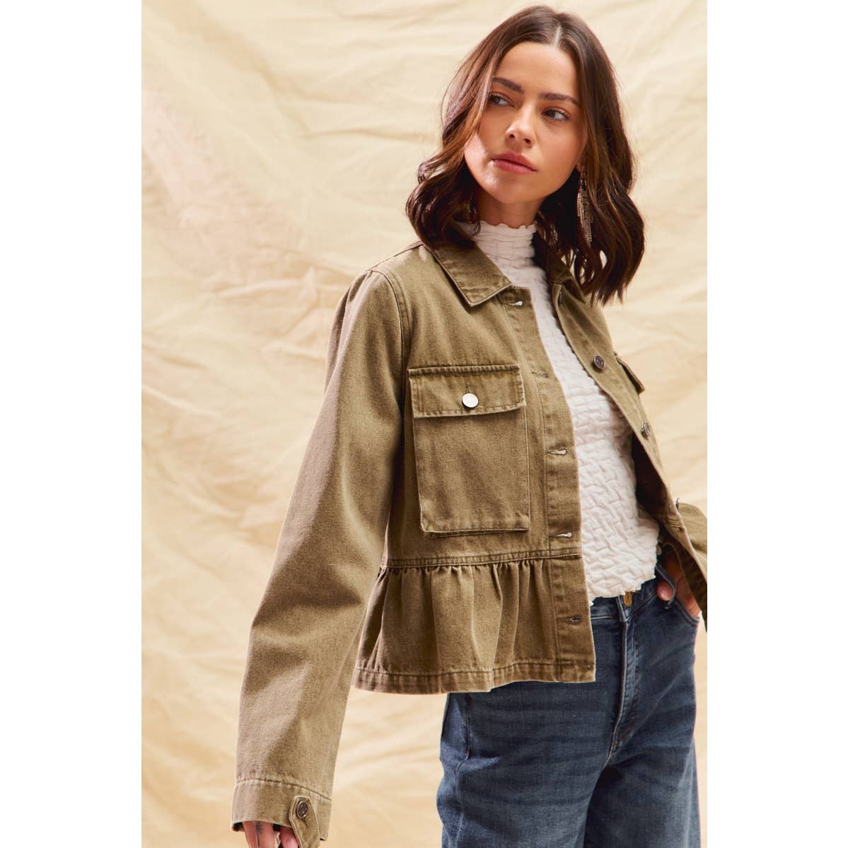 Denim Peplum Button Jacket