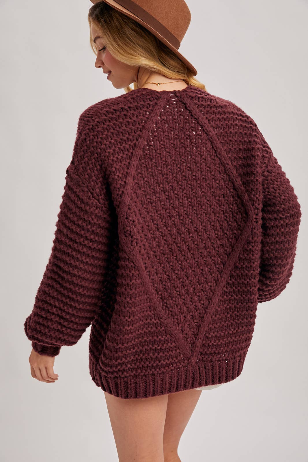 Merlot Cable Knit Cardigan