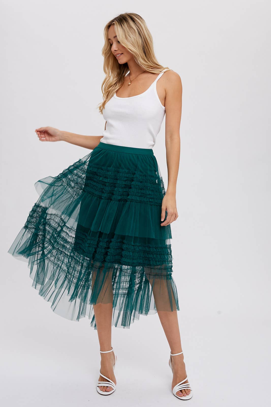 Hi-Lo Frilled Tulle Midi Skirt