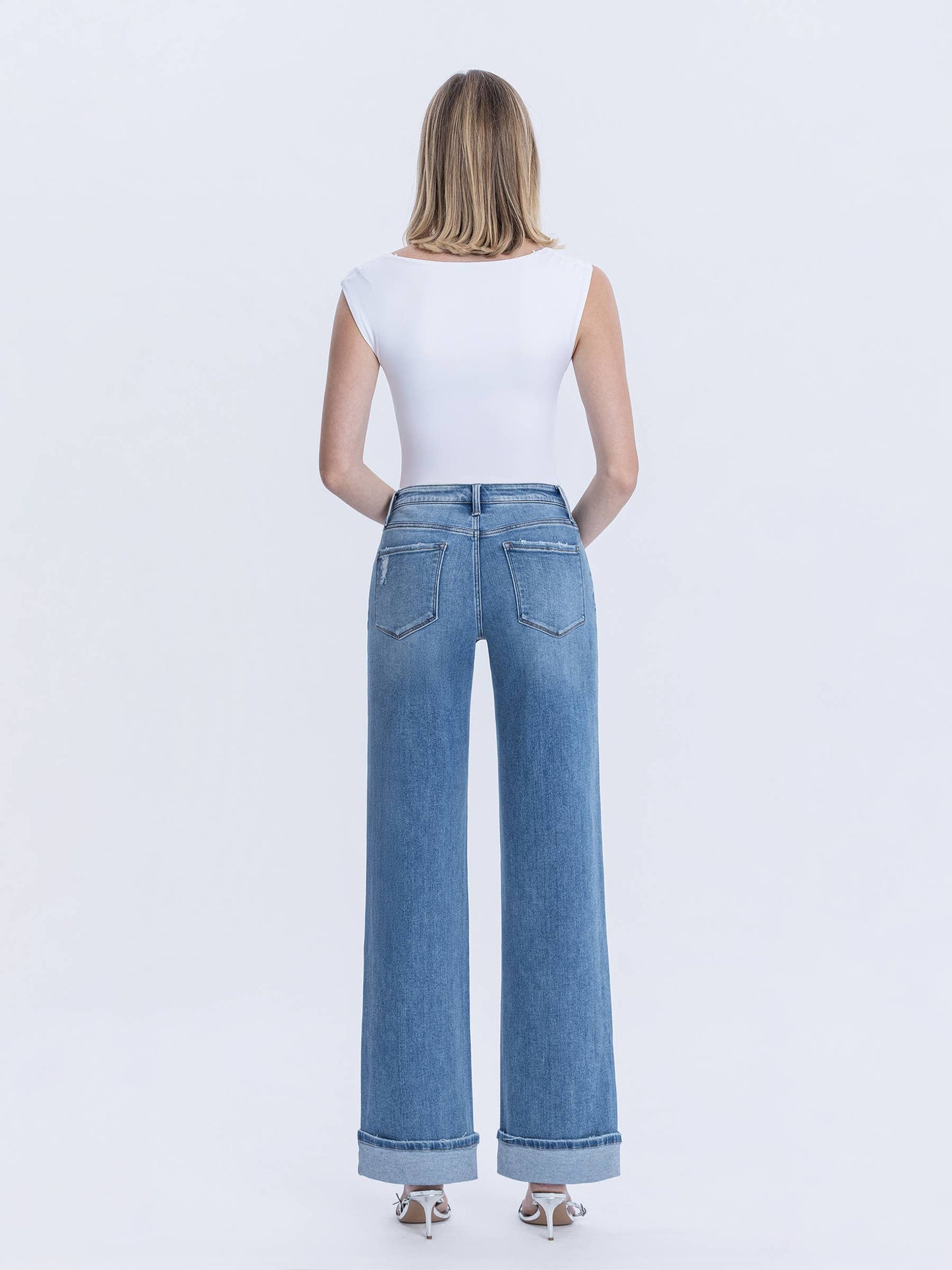 Full Length Wide Leg Cuffed Jeans