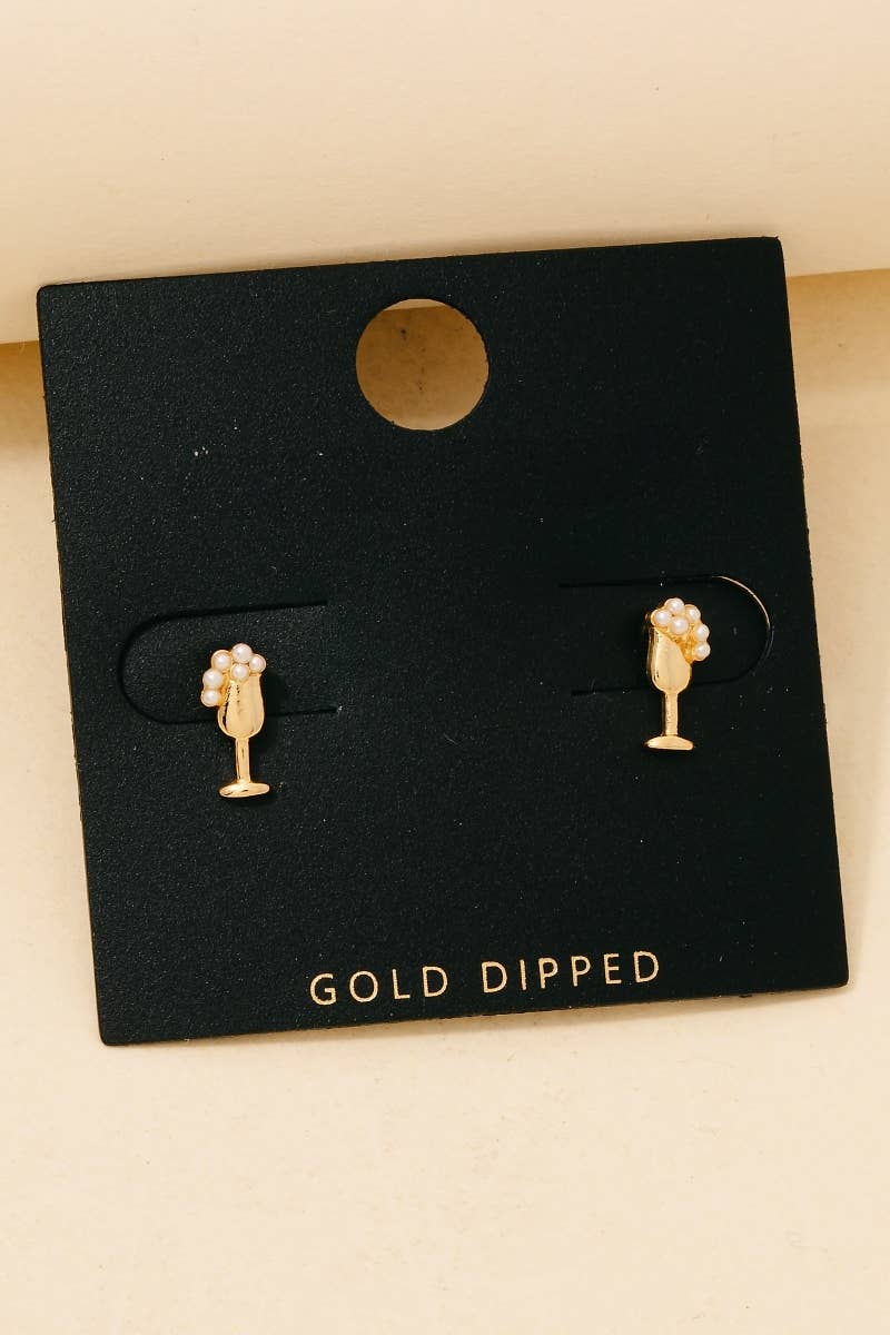 Gold Dipped Bubbling Pearl Champagne Stud Earrings