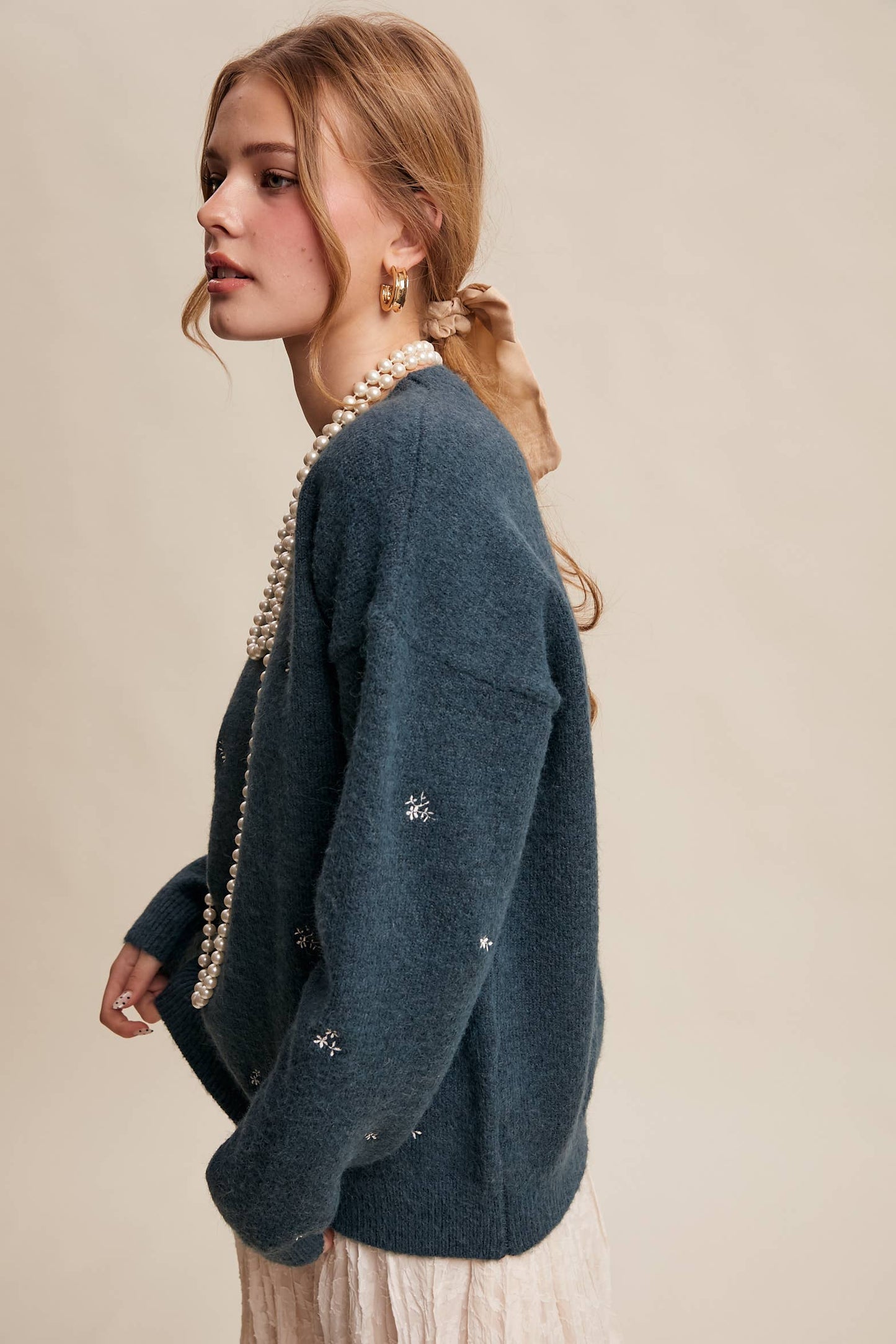 Embroidered Dot Knit Sweater