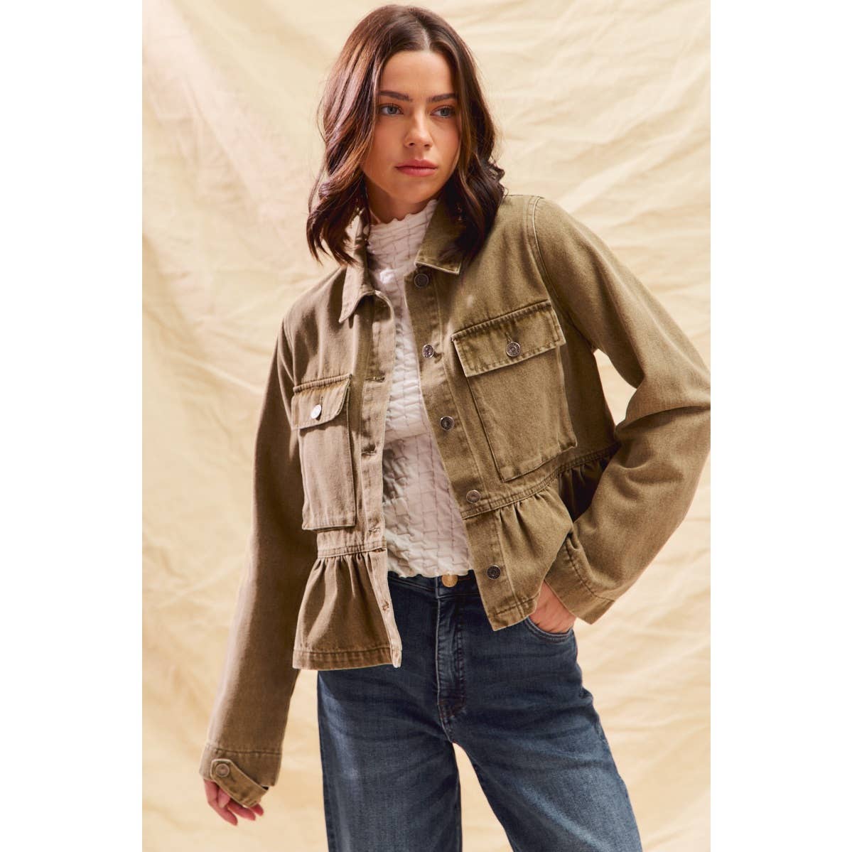 Denim Peplum Button Jacket