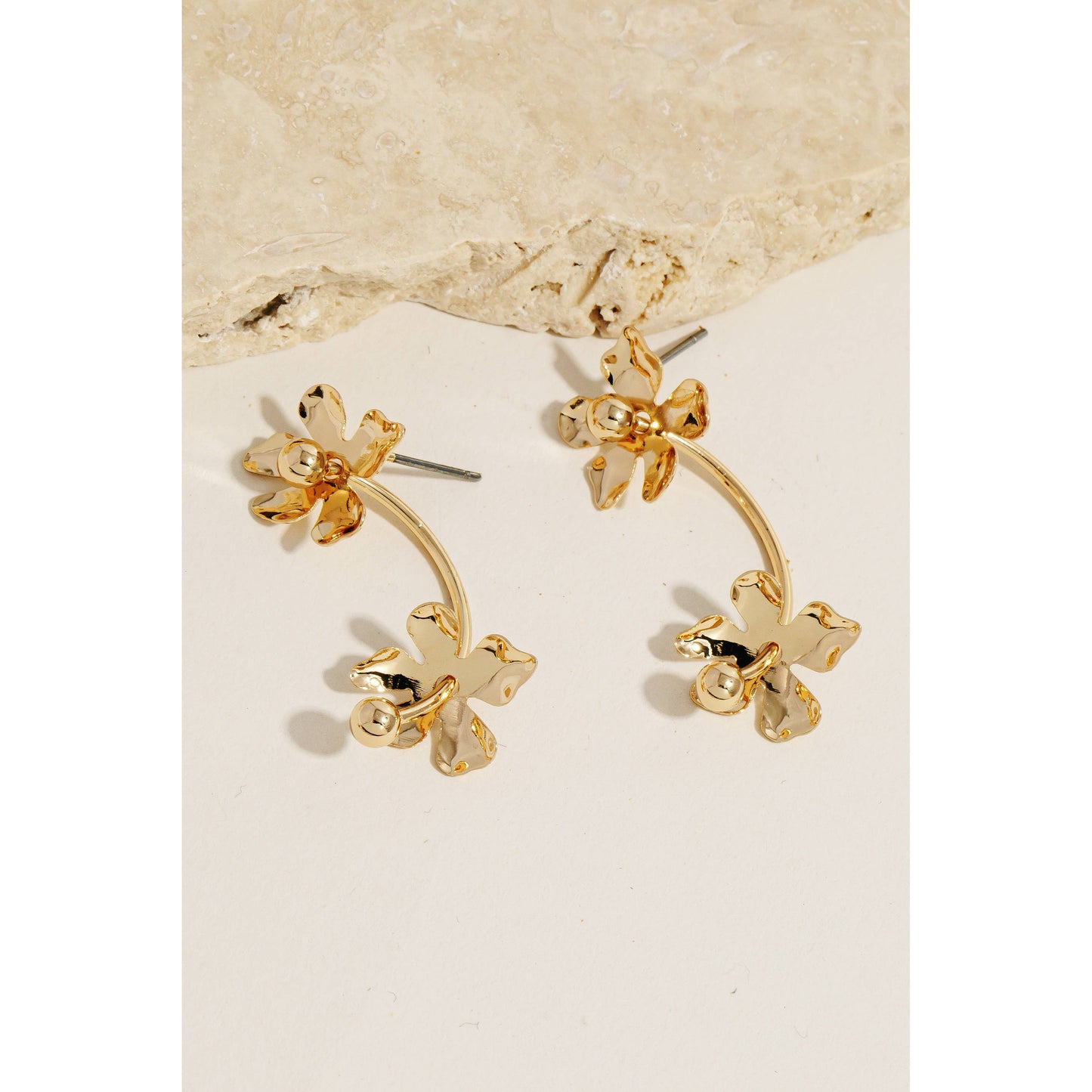 Double Flower Bar Link Stud Dangle Earrings