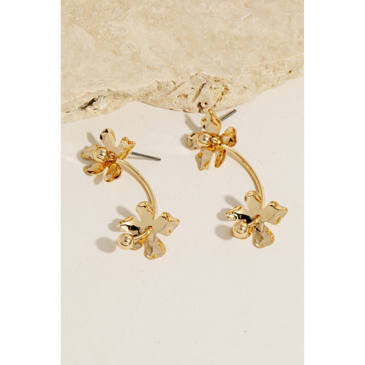 Double Flower Bar Link Stud Dangle Earrings