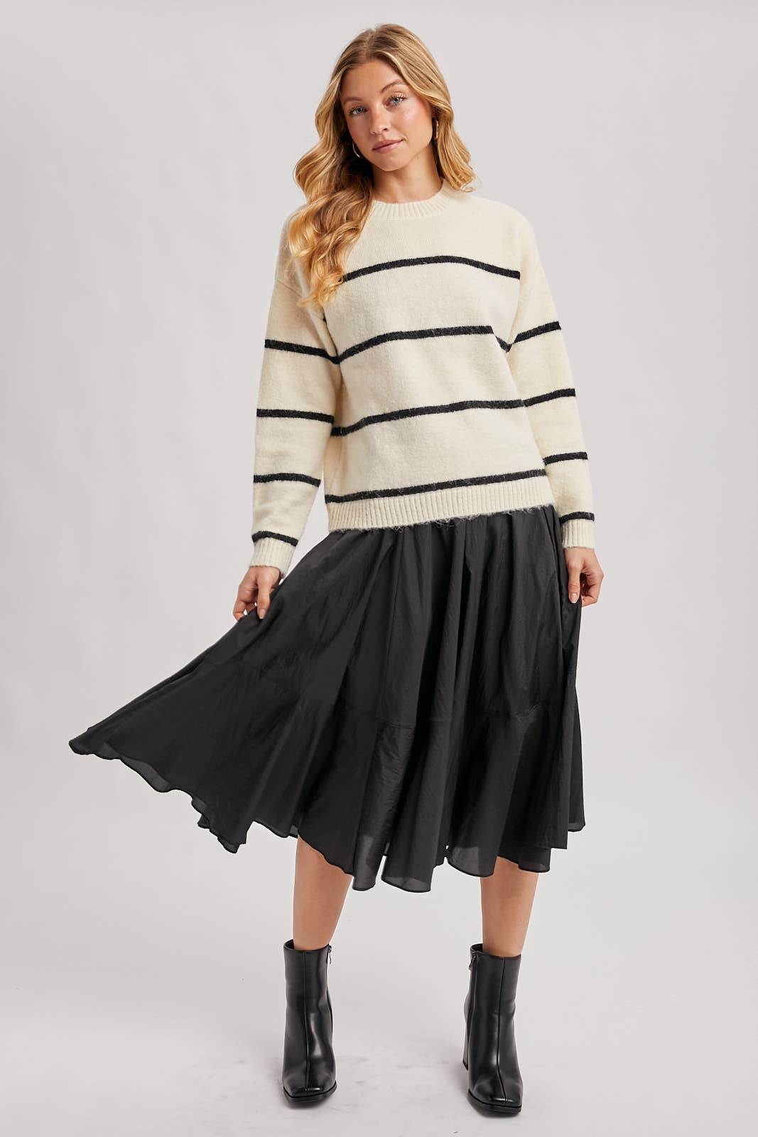 STRIPED FUZZY KNIT SWEATER