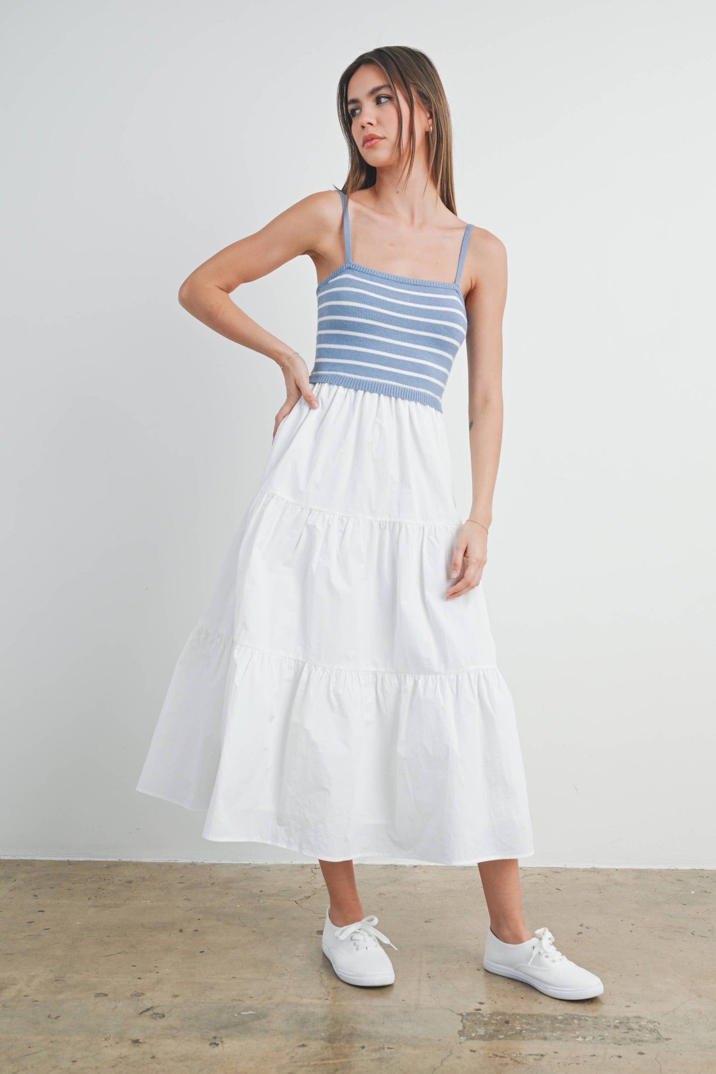 Striped Knit Top Tiered Maxi Dress