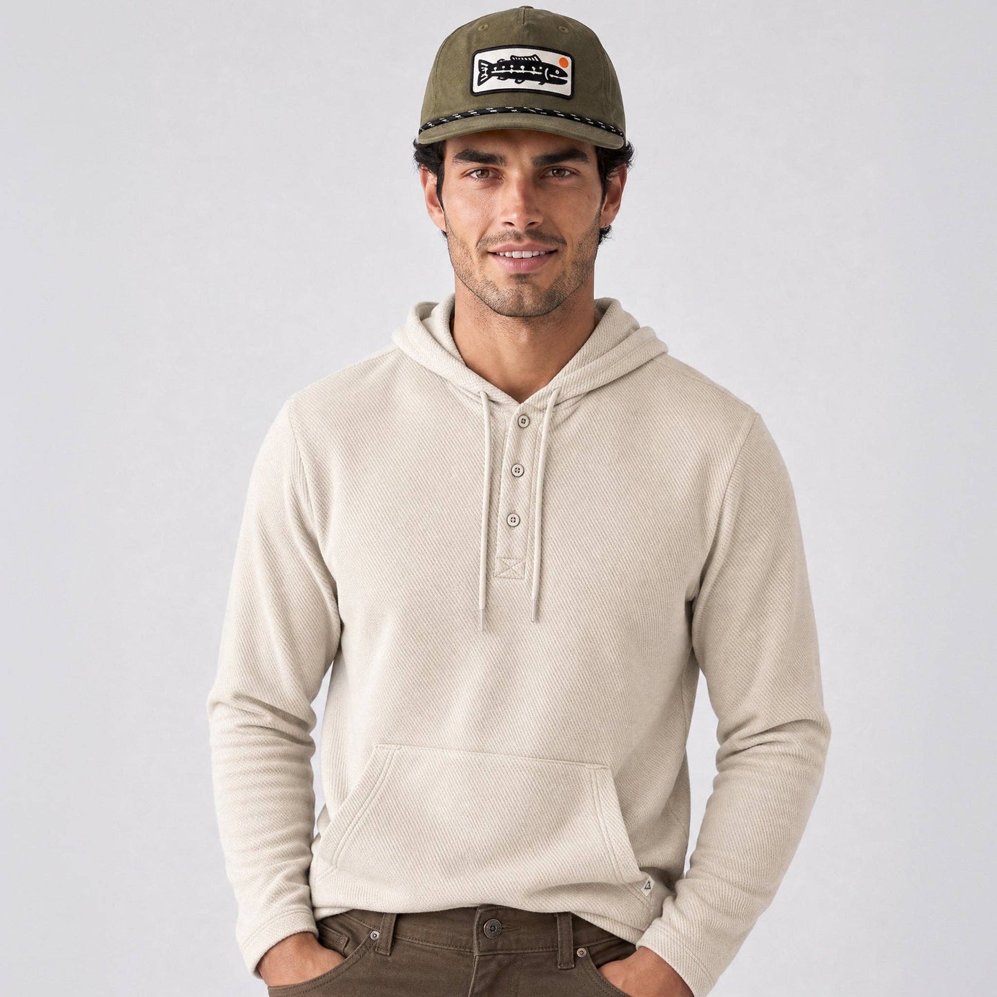 Men's Lichen Stretch Flannel Hooded Henley