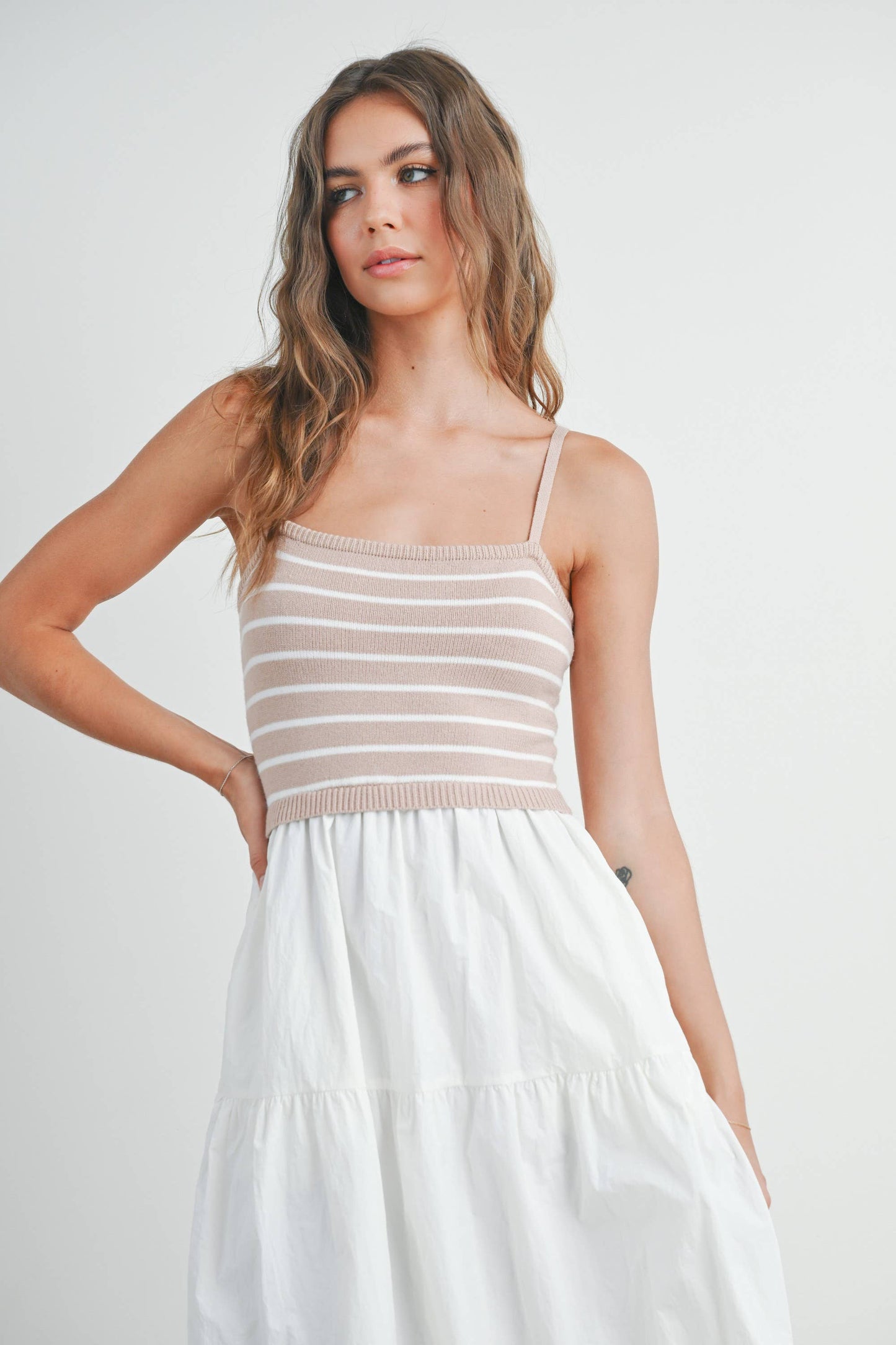 Striped Knit Top Tiered Maxi Dress