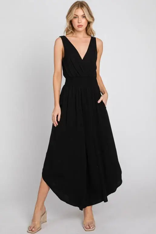 Washed Smocked Waist Jumpsuit