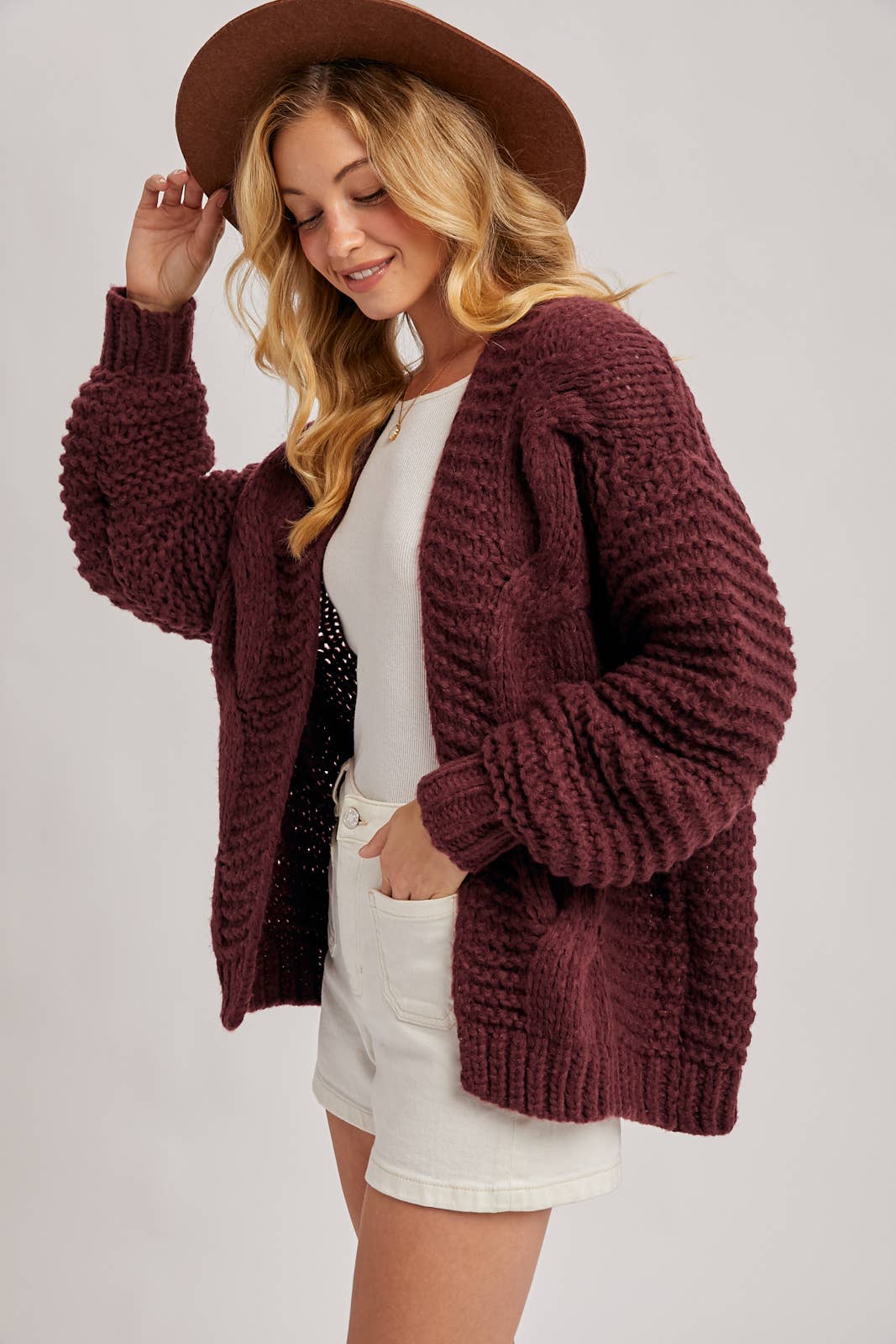 Merlot Cable Knit Cardigan