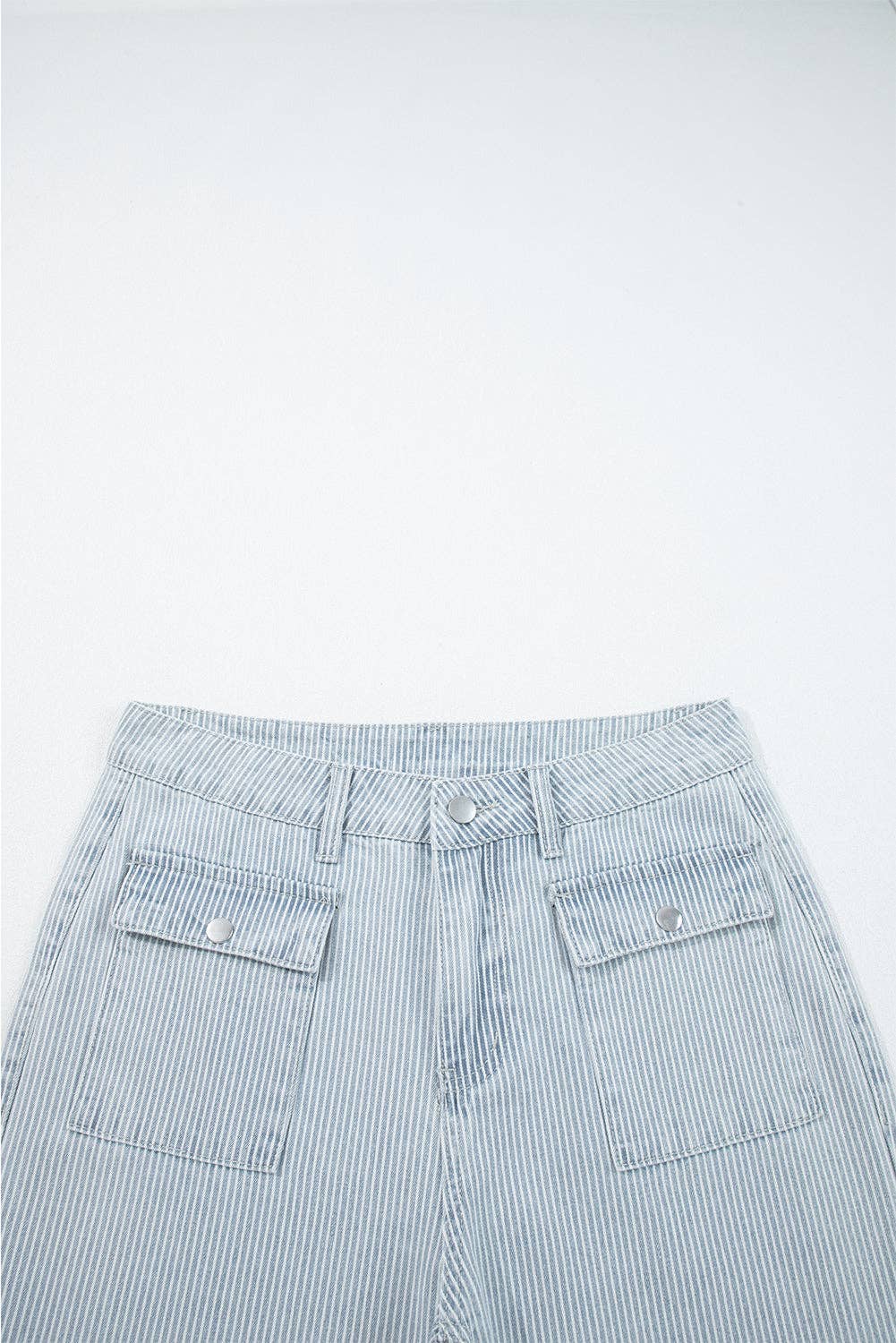 Sky Blue Stripe Cuffed Hem Wide Leg Jeans