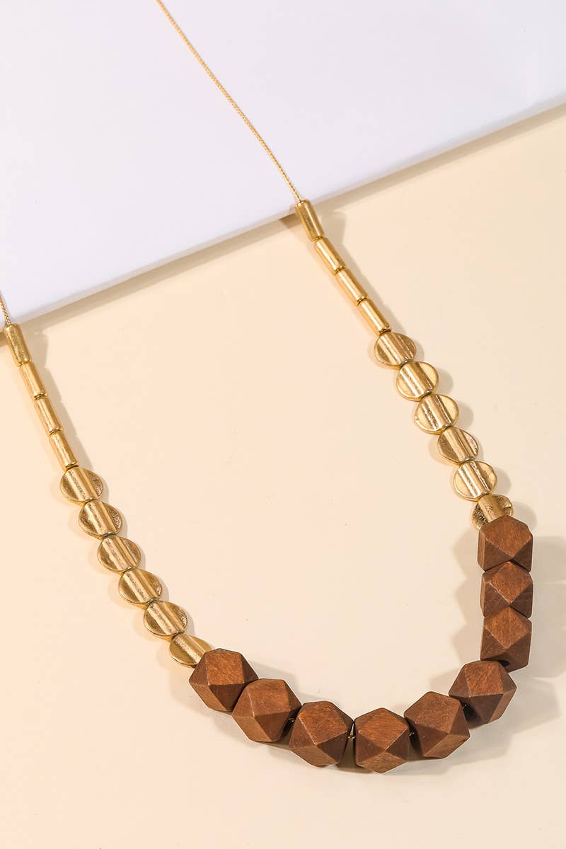Block Bead Charm Long Necklace