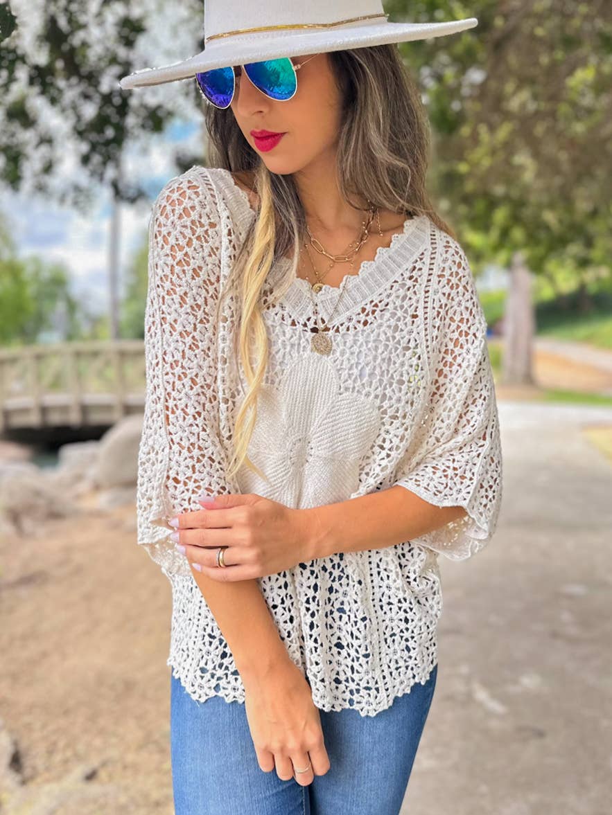Boho Crochet Top with Flower Detail