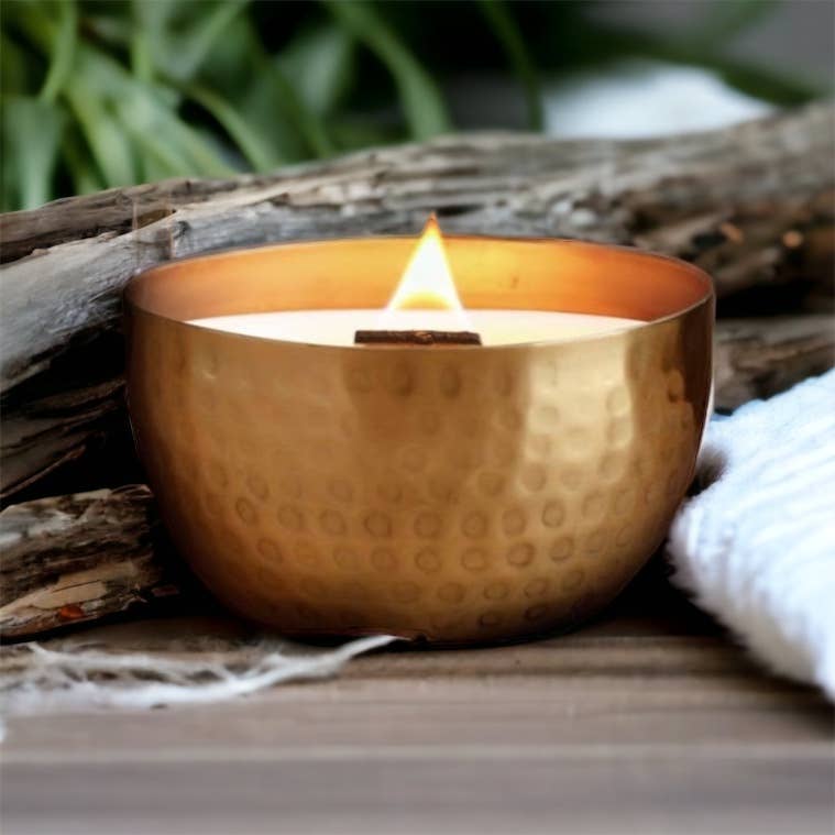 Driftwood & Vetiver-Solid Brass 14oz Pure Soy Candle