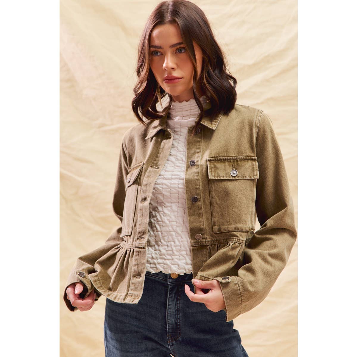 Denim Peplum Button Jacket