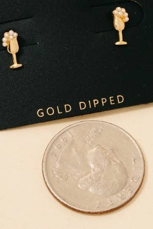 Gold Dipped Bubbling Pearl Champagne Stud Earrings
