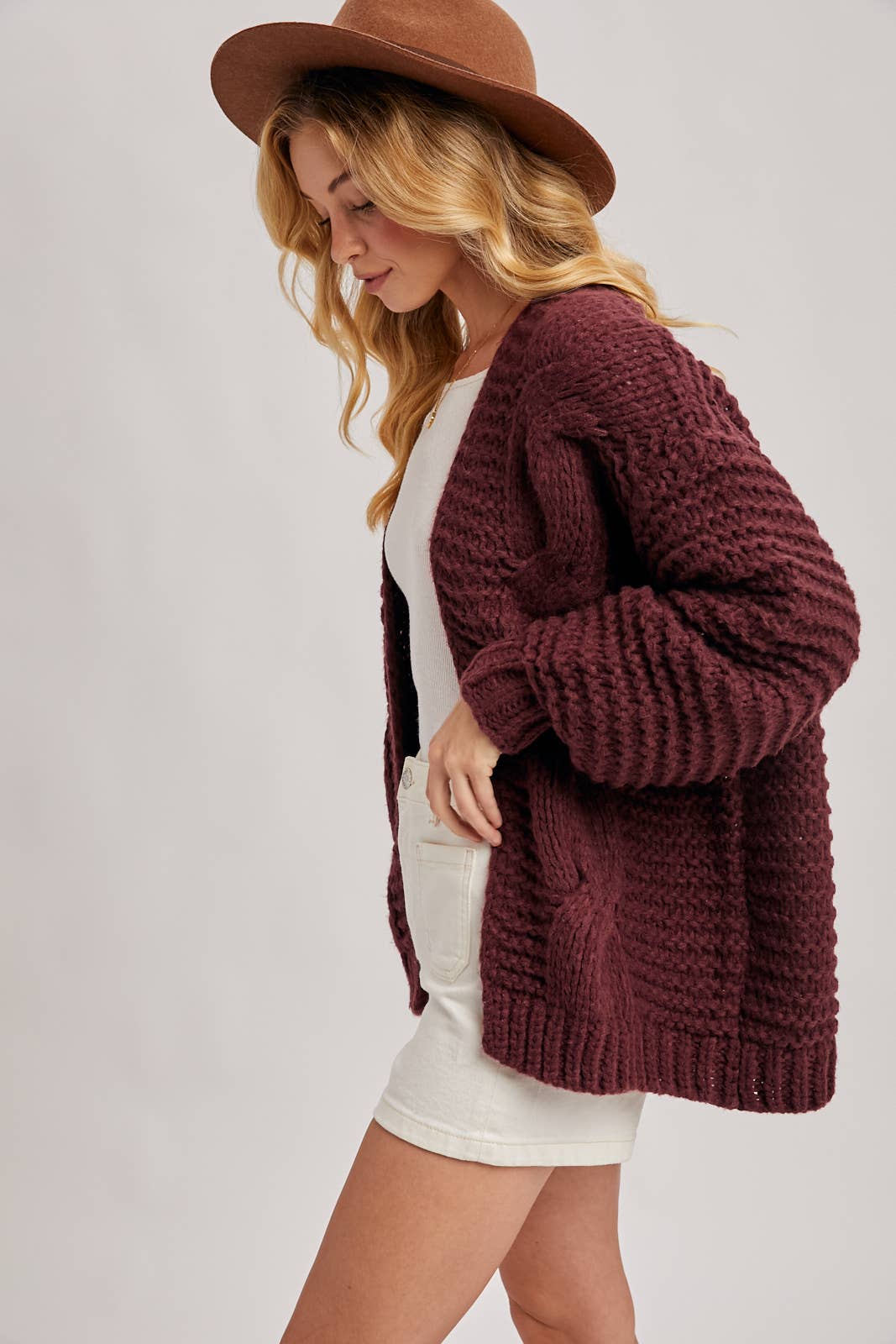 Merlot Cable Knit Cardigan
