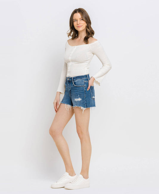High Rise Distressed Shorts