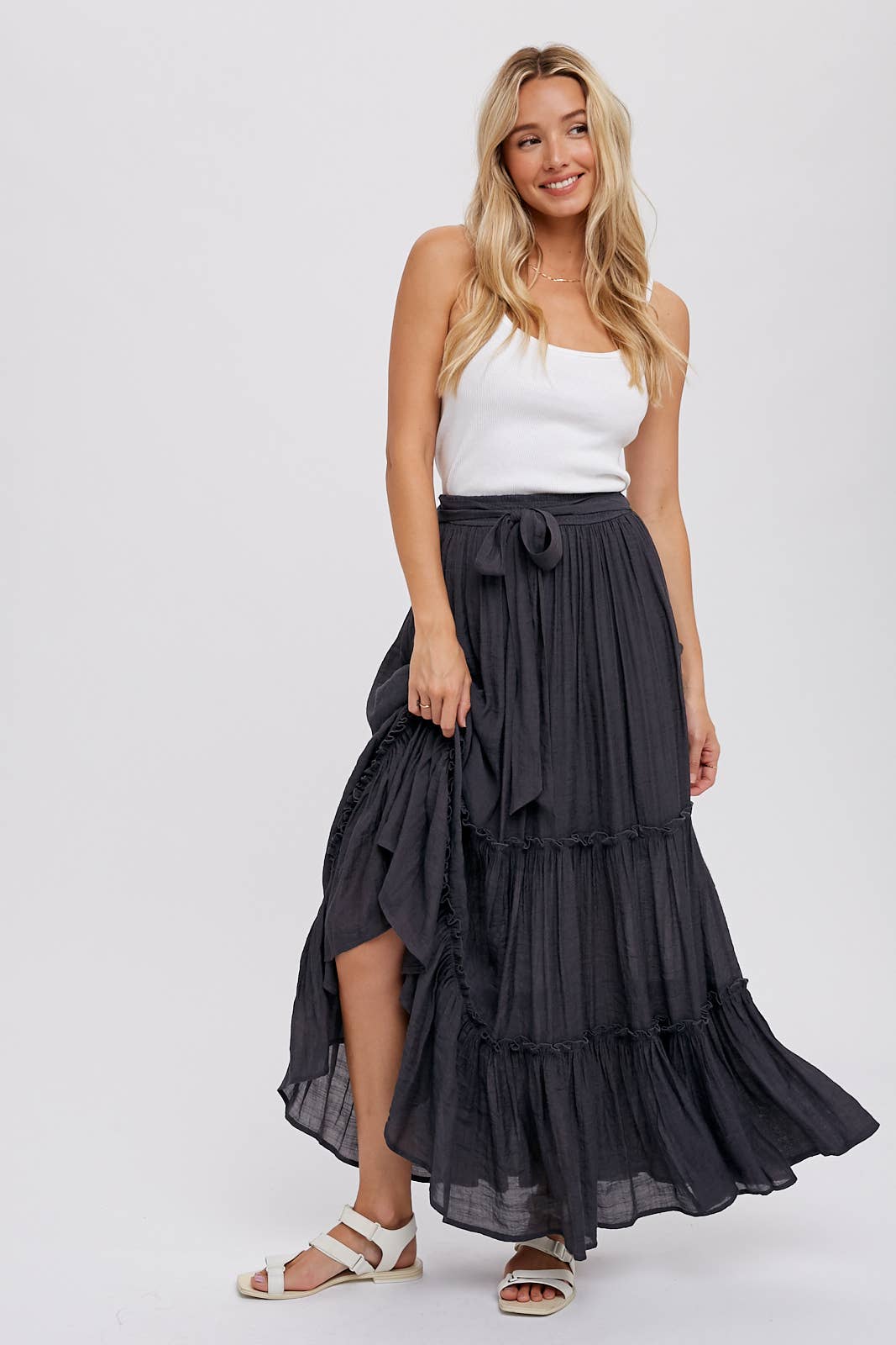 Tiered Ruffle Flowy Maxi Skirt