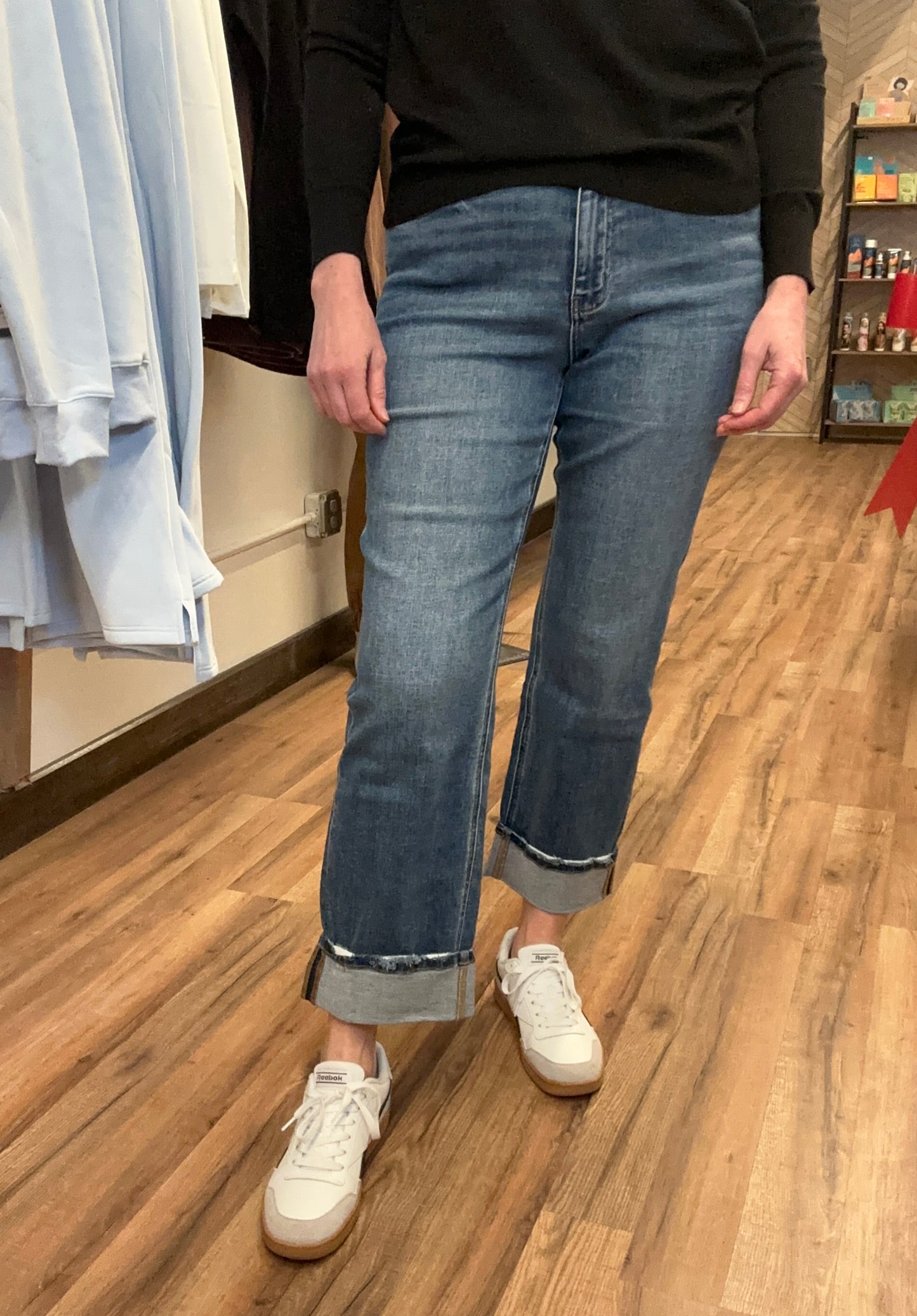 Dark Wash Cuffed Straight Jeans