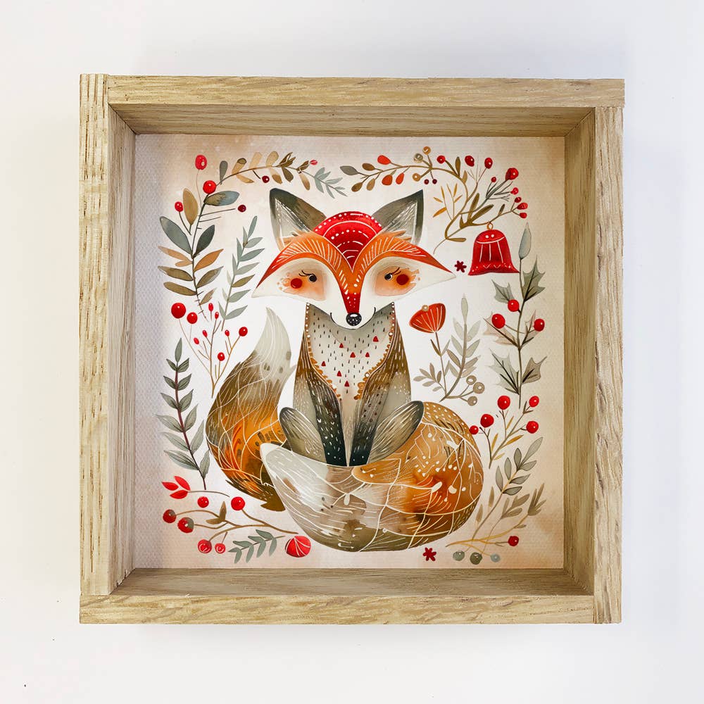 Scandi Cute Fox Wood Framed Art