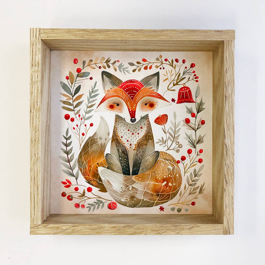 Scandi Cute Fox Wood Framed Art