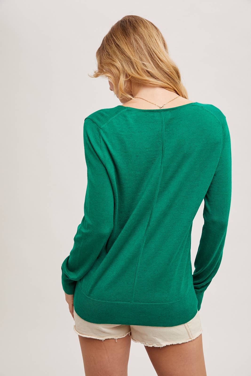 V-Neck Knit Pullover Long Sleeve Top