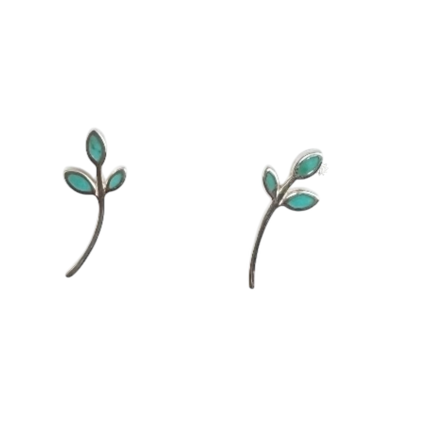 Sterling leaf with turquoise inlay stud earrings