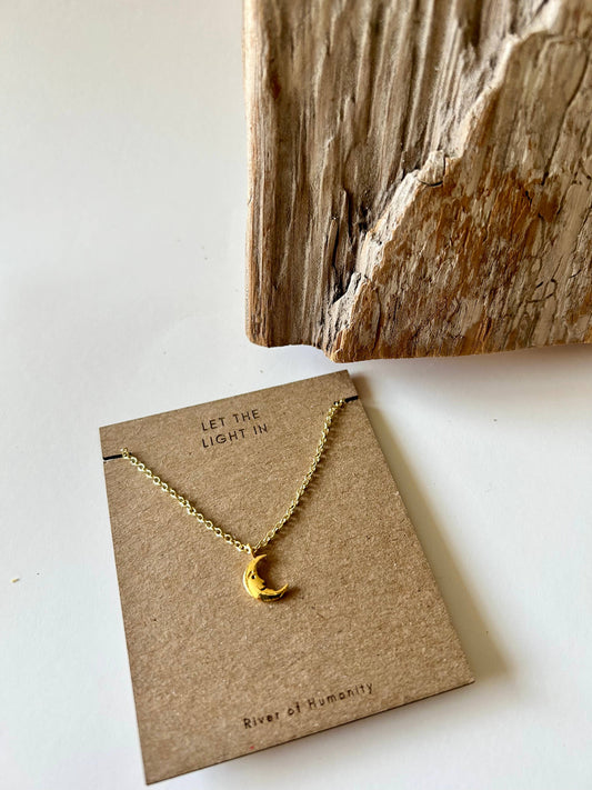 Mini Crescent Moon Gold Plated Brass Necklace