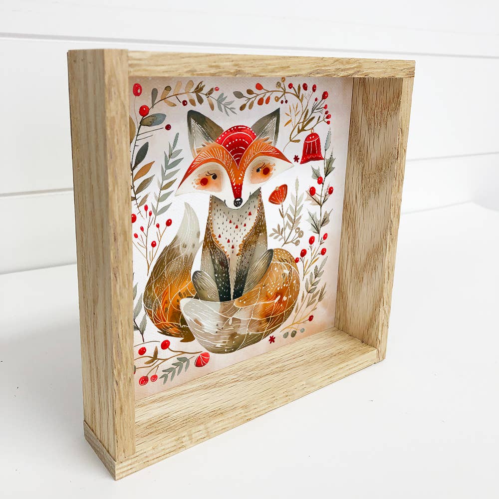 Scandi Cute Fox Wood Framed Art