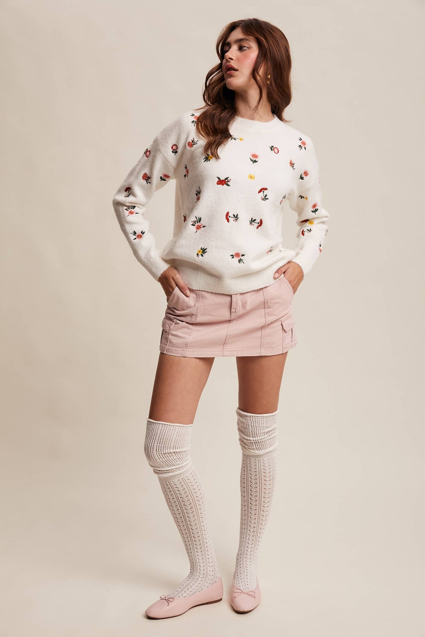 Floral Embroidered Knit Sweater