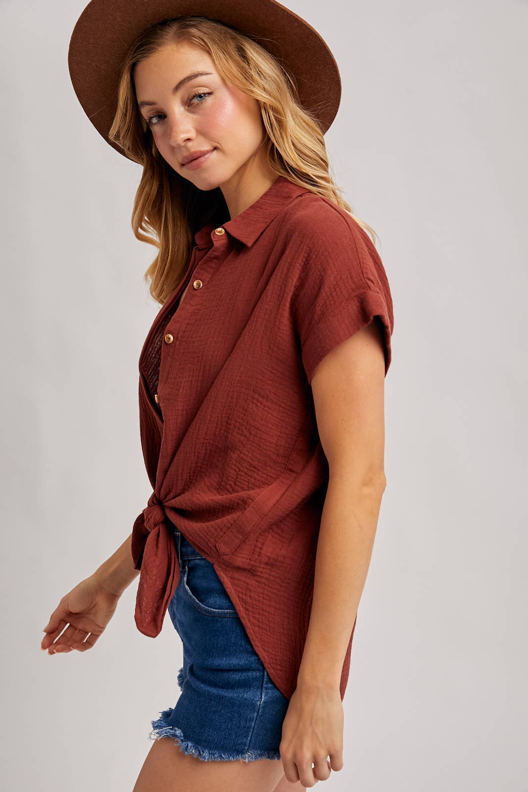 Front Tie Button Up Shirt