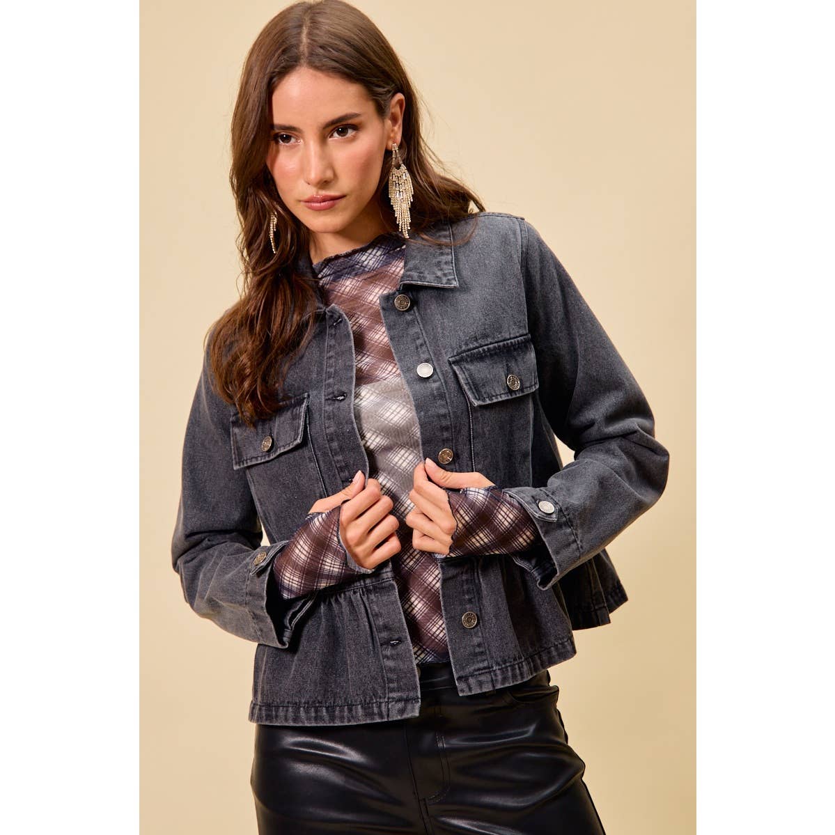 Denim Peplum Button Jacket