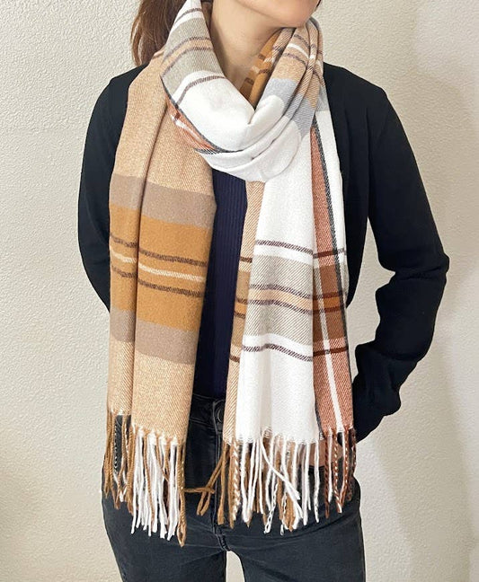 Brown Multi Plaid Fringe Cashmere Ultra Soft Scarf