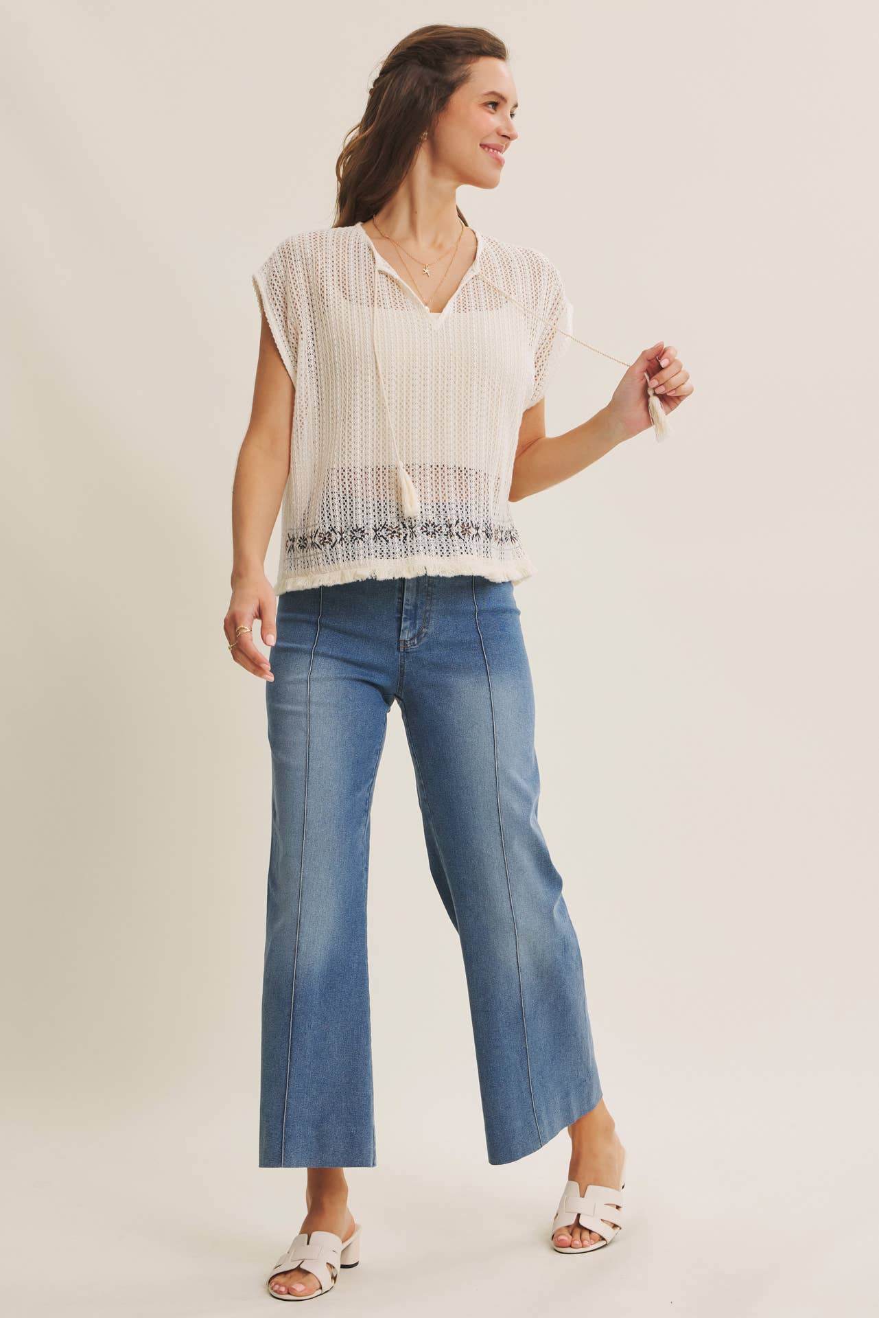 Stretchy Cropped Wide Leg Jeans