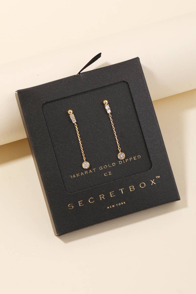 Secret Box Chain Cz Charm Dangle Earrings