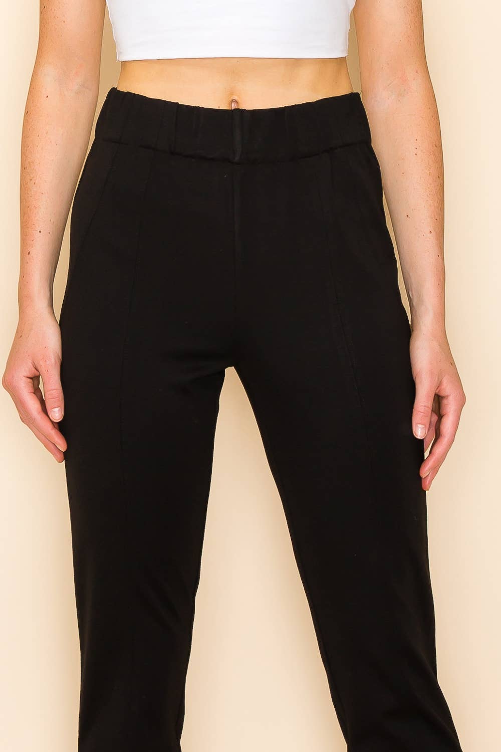 Black Elastic Waist Crop Pants
