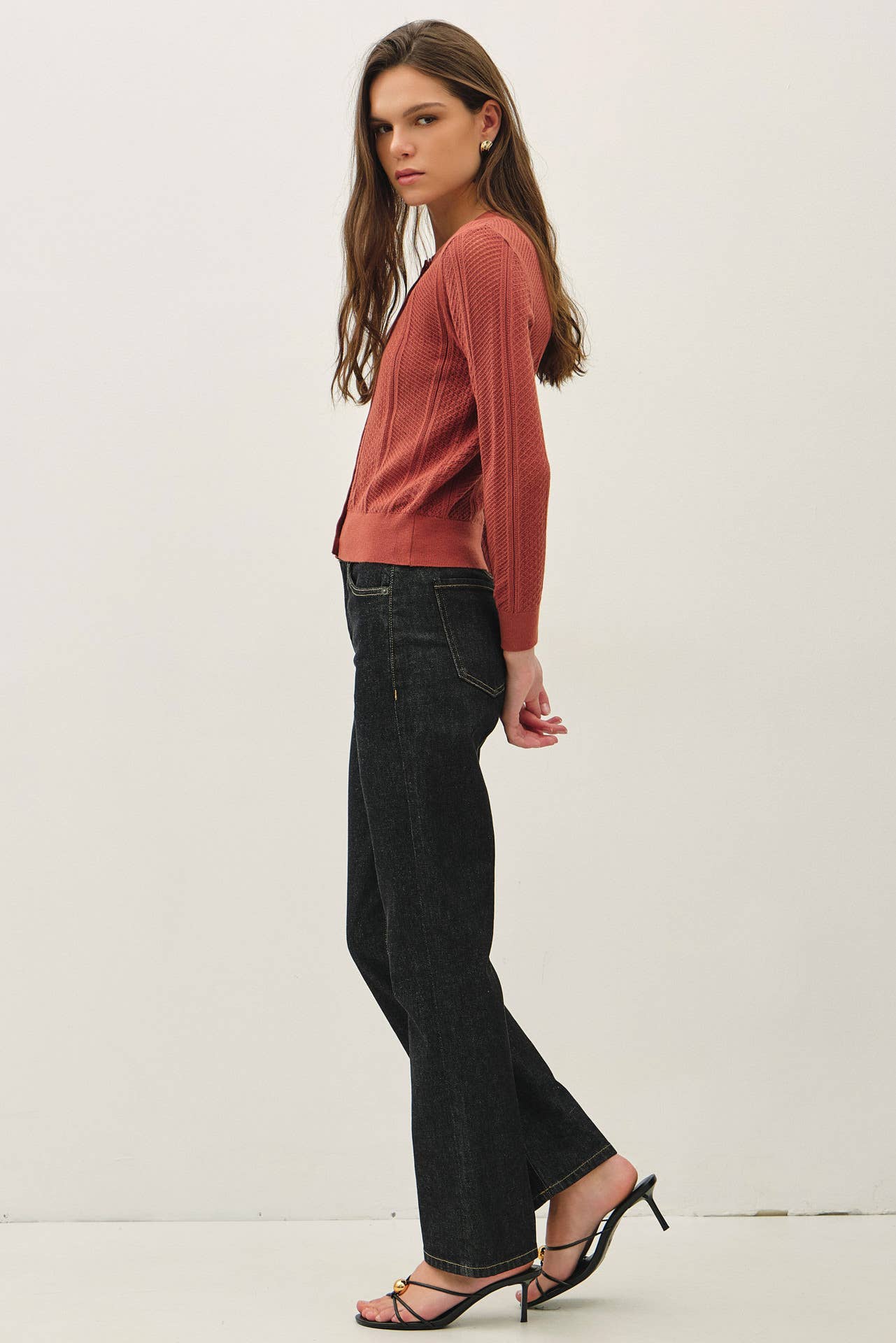Pointelle Cropped Slim Cardigan