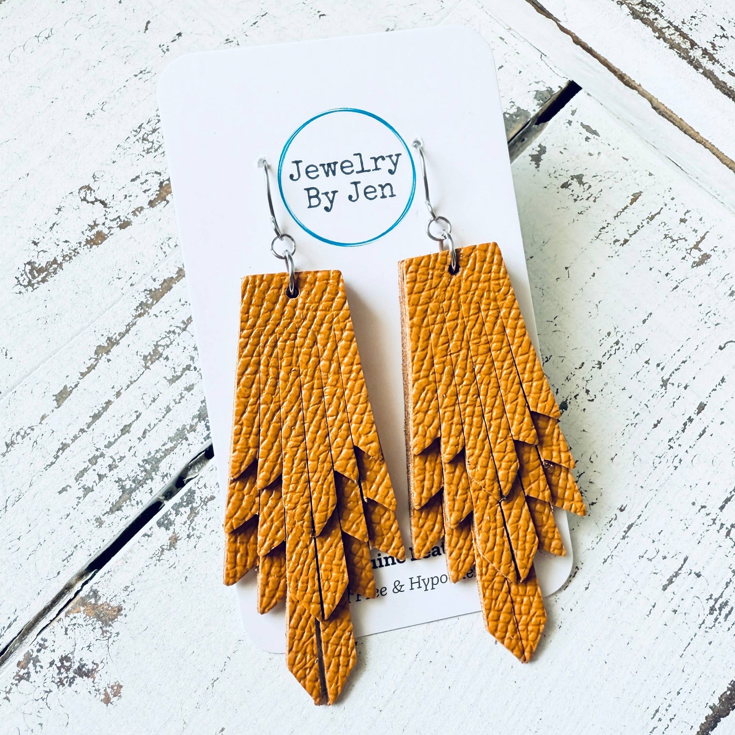 Boho Fringe Earrings: Mustard Saffiano