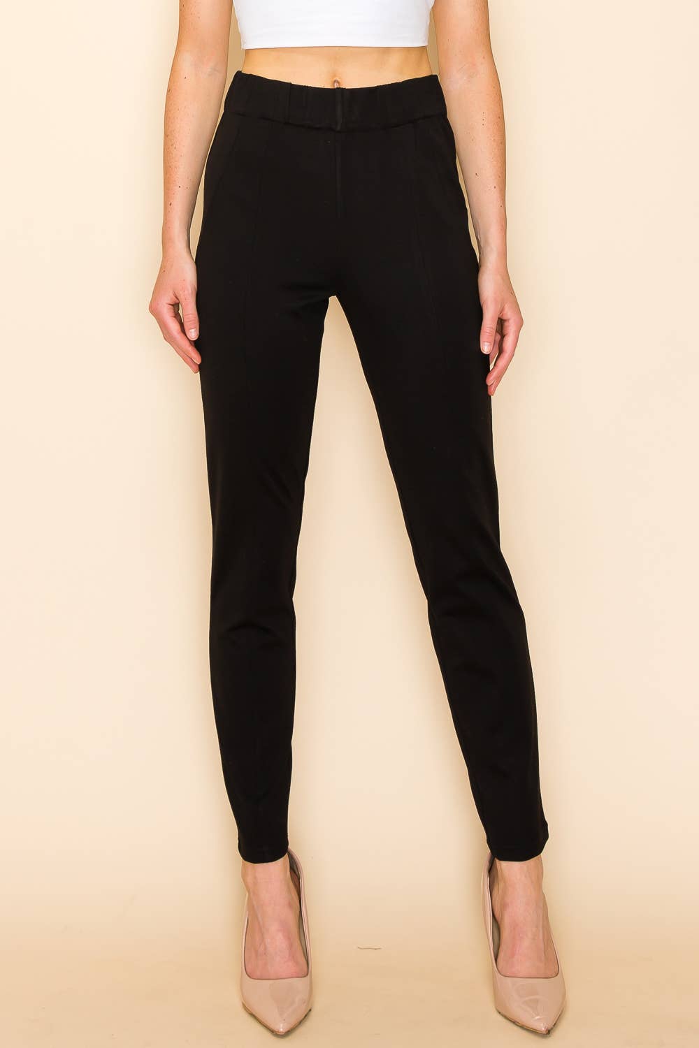 Black Elastic Waist Crop Pants