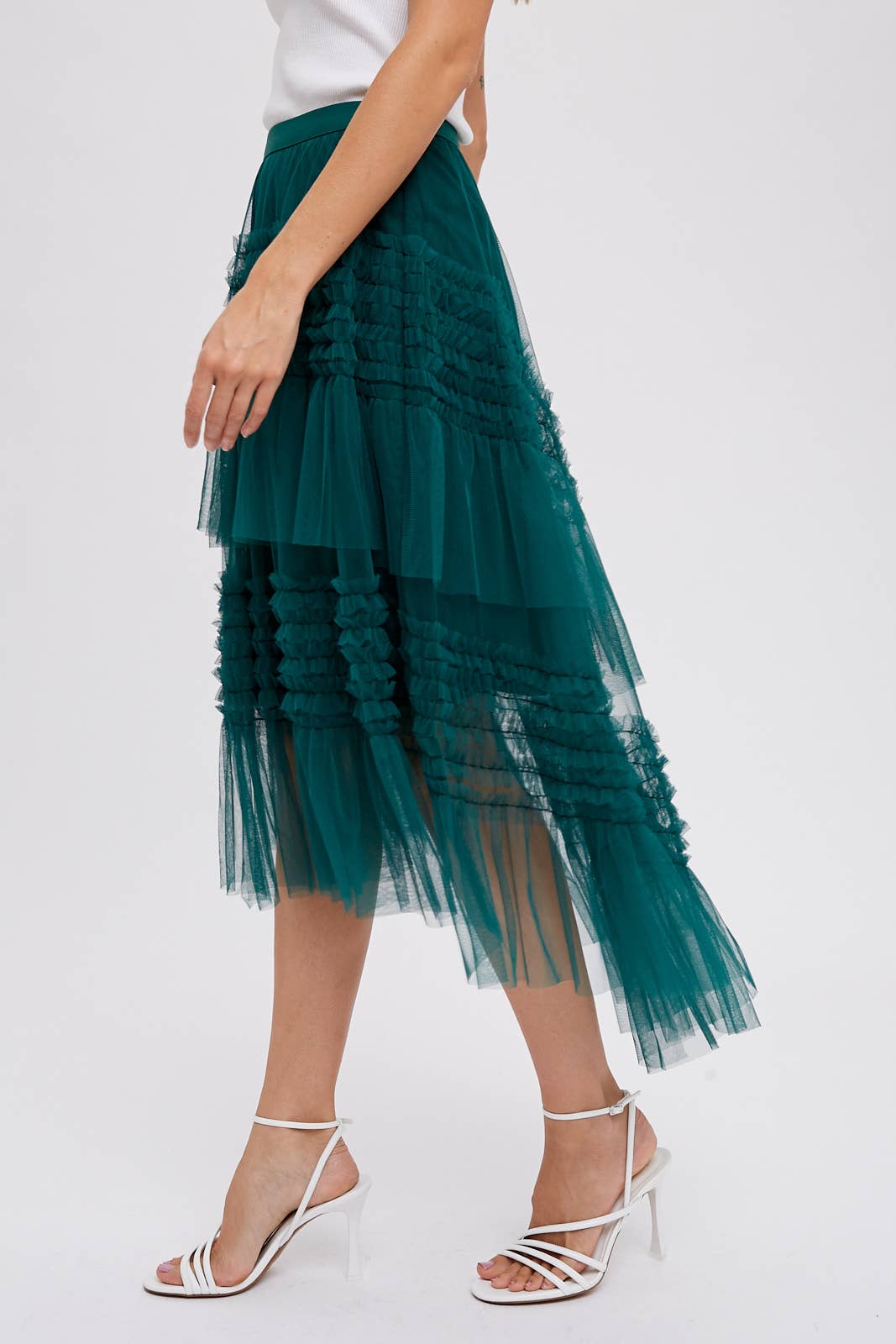 Hi-Lo Frilled Tulle Midi Skirt