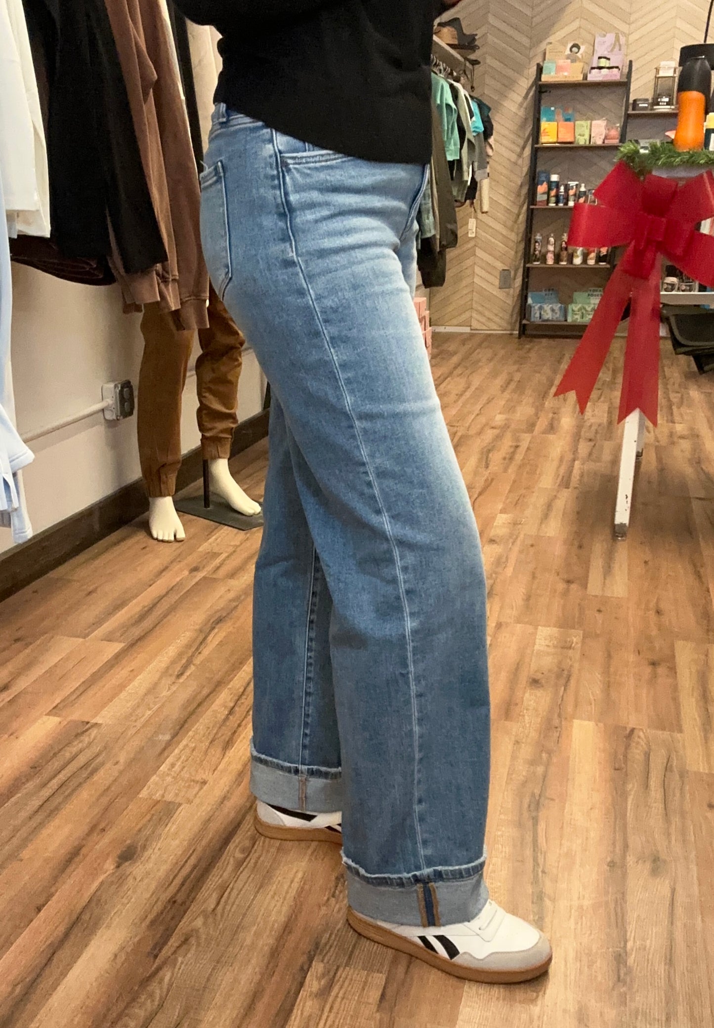 Full Length Wide Leg Cuffed Jeans