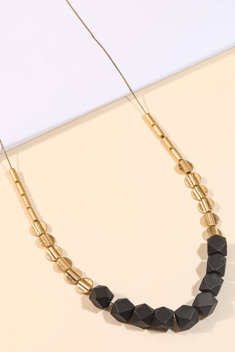 Block Bead Charm Long Necklace