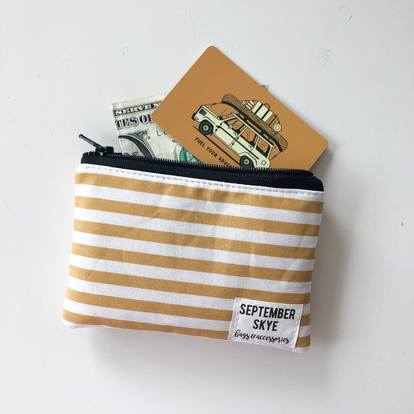 Mini coin purse in mustard stripes