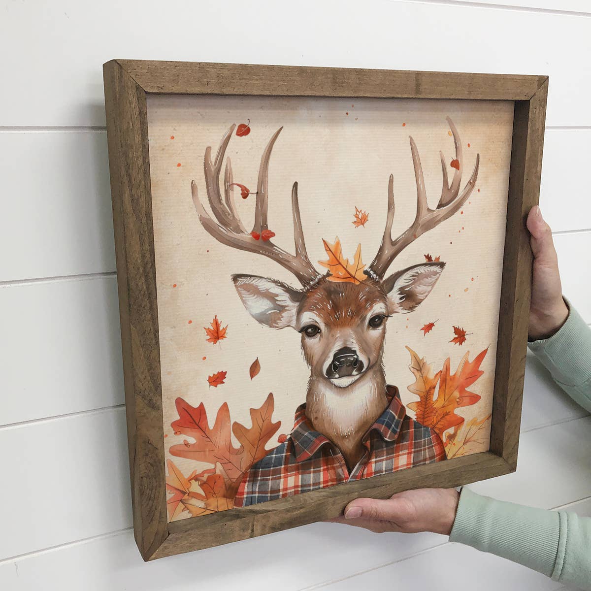 Flannel Deer Wood Framed Art