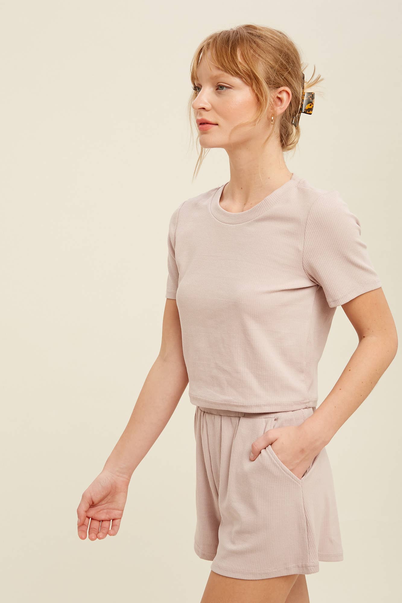 Ribbed T-Shirt and Shorts Lounge Set