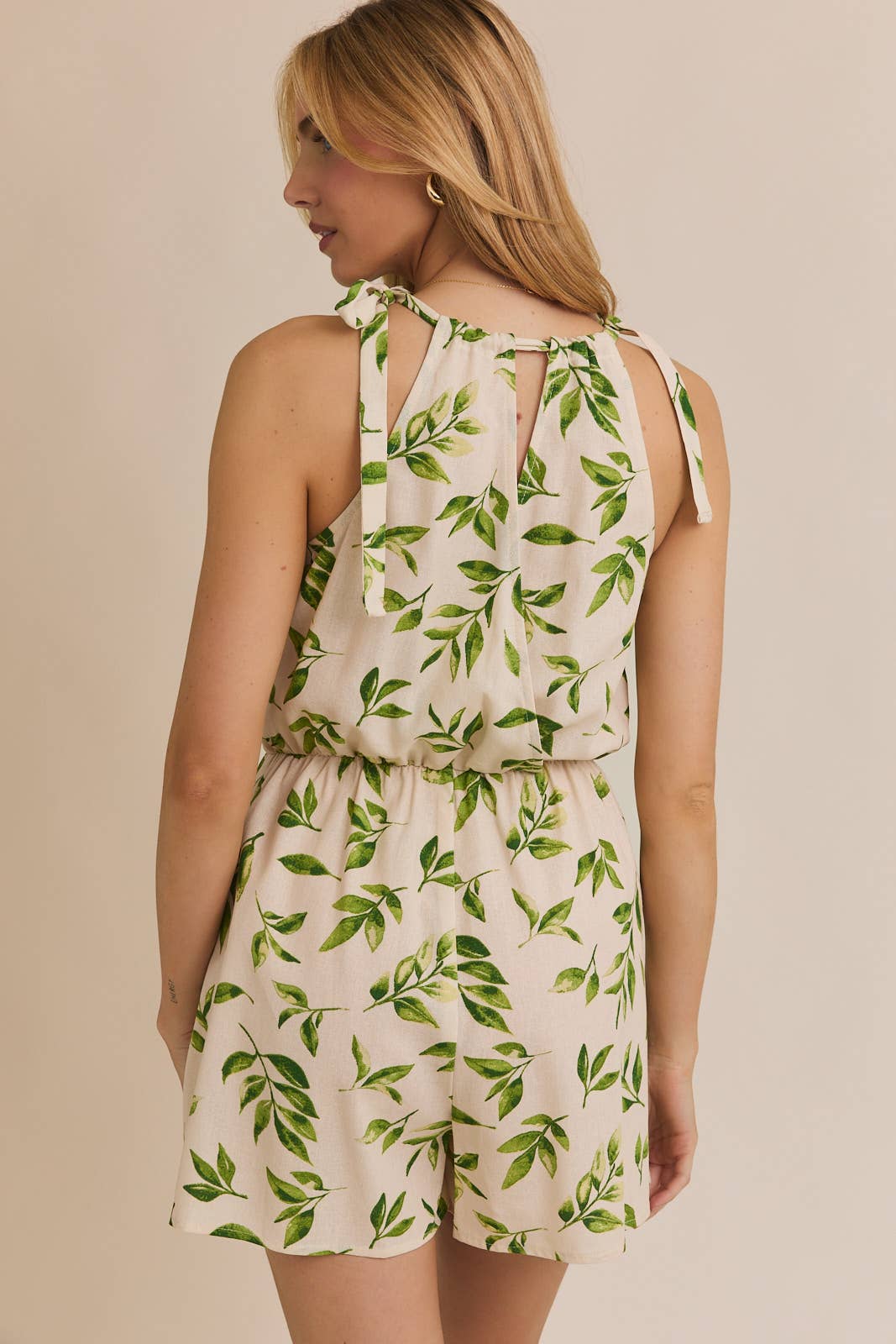 Halter Tie Leaf Print Romper